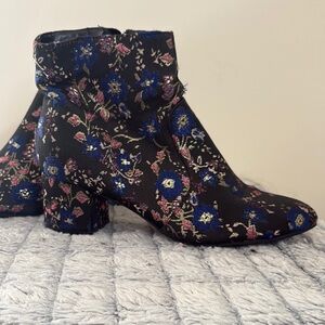 Unisa Black and Blue Ankle Booties with Floral Design
